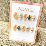 365nails: "Royal Sapphire Cameo" – Antique Gold & Blue Gem Handmade Almond Nails