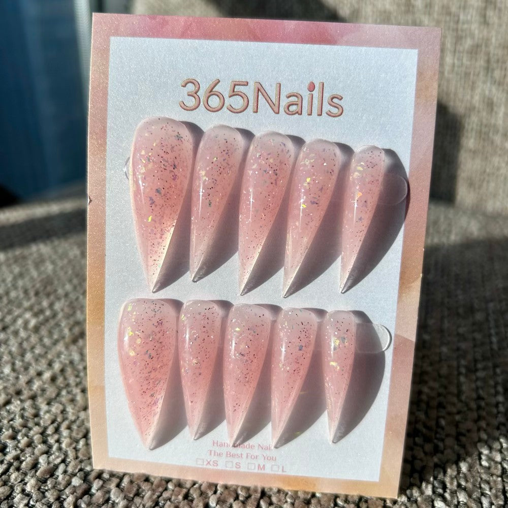 Peach Fizz Dragon Claw Stiletto Jelly Pink Glitter Handmade Dragon Nail