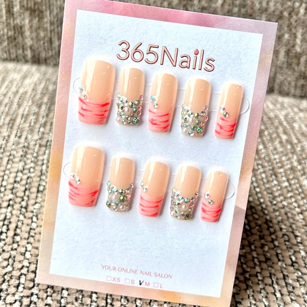 "Nude Pink French Crystal" - Wholesale Ultra-Soft Flexible Fit Handmade Nails (MOQ=100)