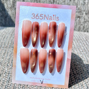 365nails: "Chocolate Caramel Ombre" – Gold Foil Brown Gradient Handmade Stiletto Nails