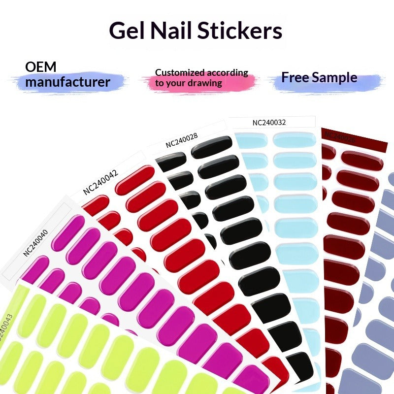 Semi-Cured Gel Nail Strips Pure Color Vibrant Multi-Shade Glossy Set (MOQ=3)