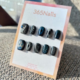 The Gilded Serpent: "Midnight Viper" – Dark Navy Blue & Silver Metallic 3D Snake Scale Handmade Press-On Nails