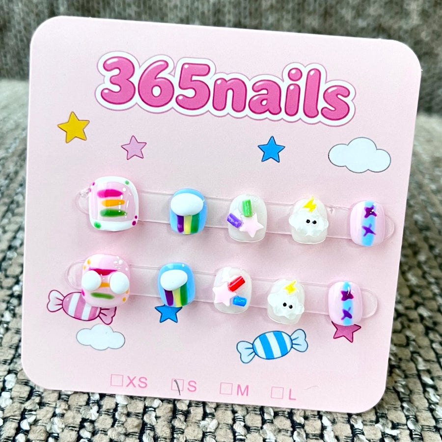 365nails: "Rainbow Candyland" – 3D 수제 달콤한 숏 스퀘어형 네일