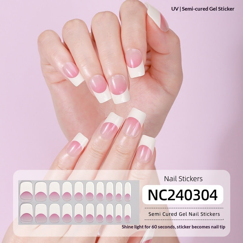 Semi-Cured Gel Nail Strips French Solid Color Clean Design (MOQ=3)