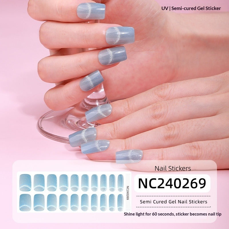 Semi-Cured Gel Nail Strips Sparkle Smiley Cat Eye Glossy Design (MOQ=3)