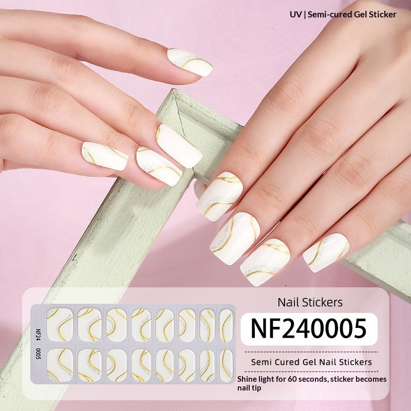 Semi-Cured Gel Nail Strips 3D Foil Gold Glossy Design (MOQ=3)