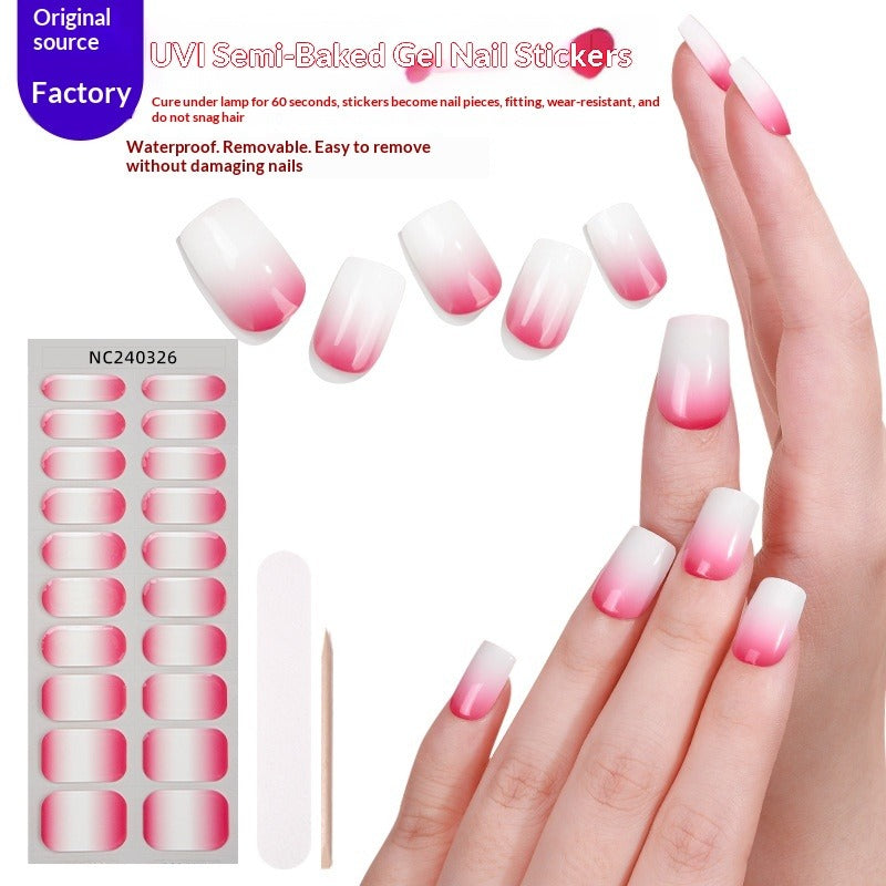 Semi-Cured Gel Nail Strips French Gradient Blush Watercolor (MOQ=3)