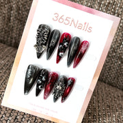 Crimson Noir - Black Red Glitter Press-On Nails