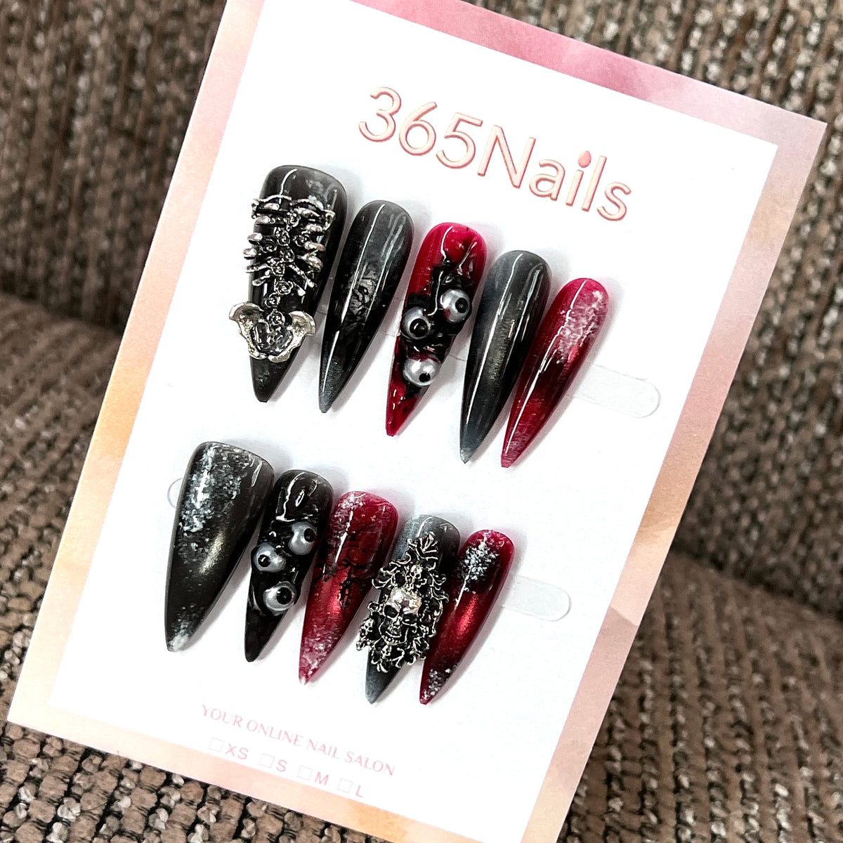 Crimson Noir - Black Red Glitter Press-On Nails