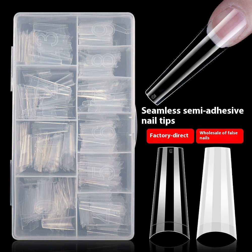 Nail Tips Nail piece  XL denim nail 500 pieces in a box, extended transparent fake nail half sticker, light sticker trapezoidal nail piece