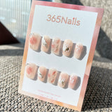 Sweet & Dopamine: "Blush Rose & Plaster Art" – Sheer Pink Base, White Texture Stroke, Silver Foil & Abstract Rose Press-on Nails