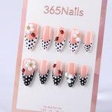 Nude pink polka dot French style × daisy ladybug press on nail
