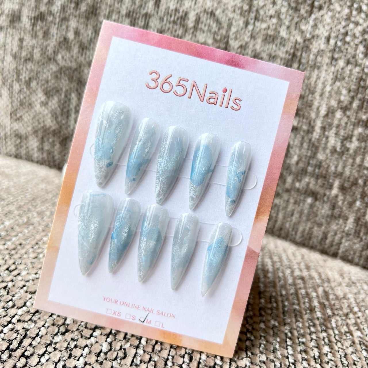 365Nails: "Ice Mist Ink Flow" – unhas postiças artesanais (Impressão de Lavagem de Tinta/Tecnologia Futurista)
