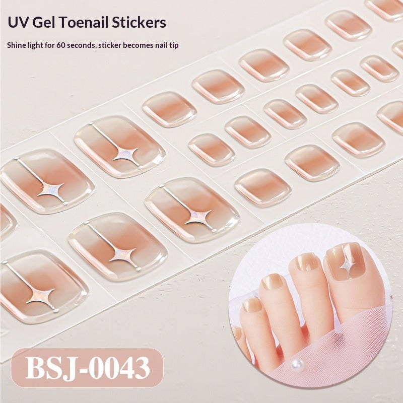 Semi-Cured Gel Nail Strips Gradient French Sheer Glitter Toe Design (MOQ=3)