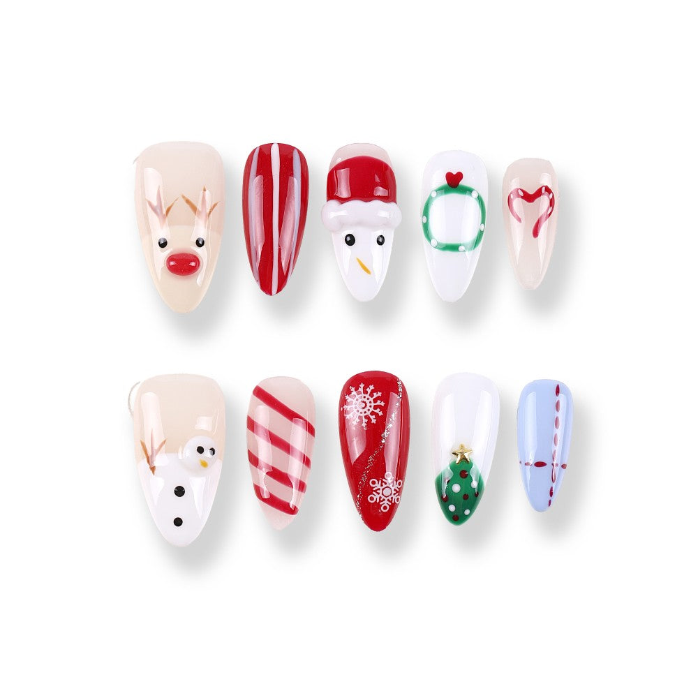 365Nails Reindeer, Wreath & Candy Stripe Almond Mix Set
