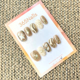 365nails: "Mocha Gold Flora" – 3D Molten Gold & White Flower Handmade Squoval Nails
