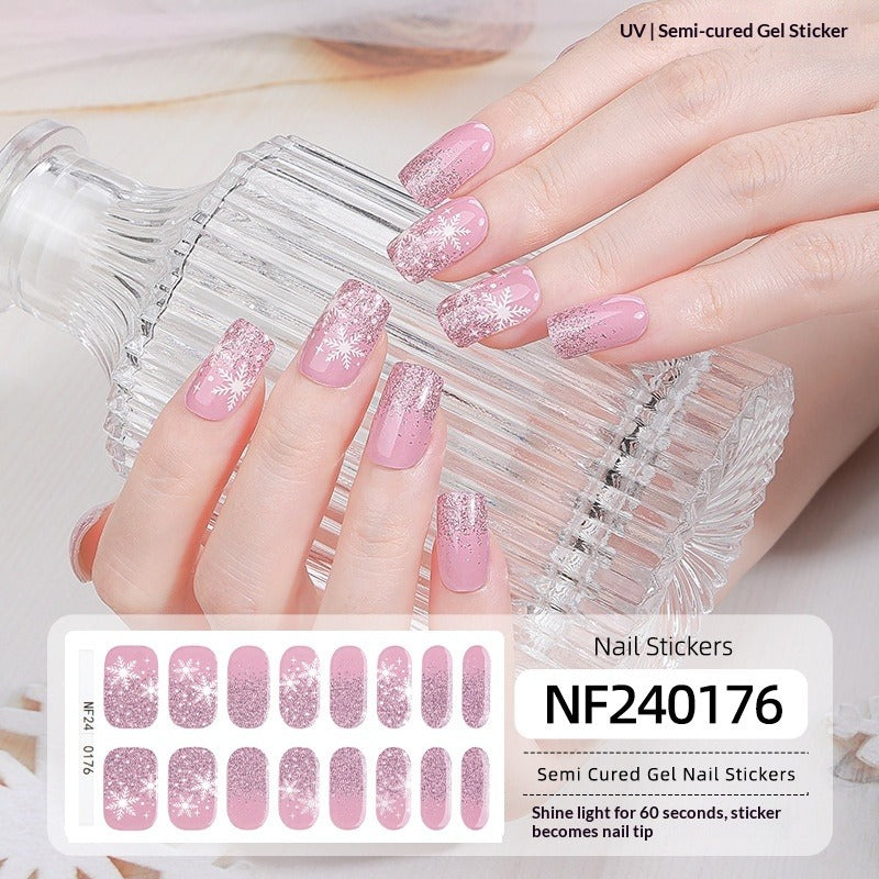 Semi-Cured Gel Nail Strips Christmas Snowflake Festive Glossy Design (MOQ=3)
