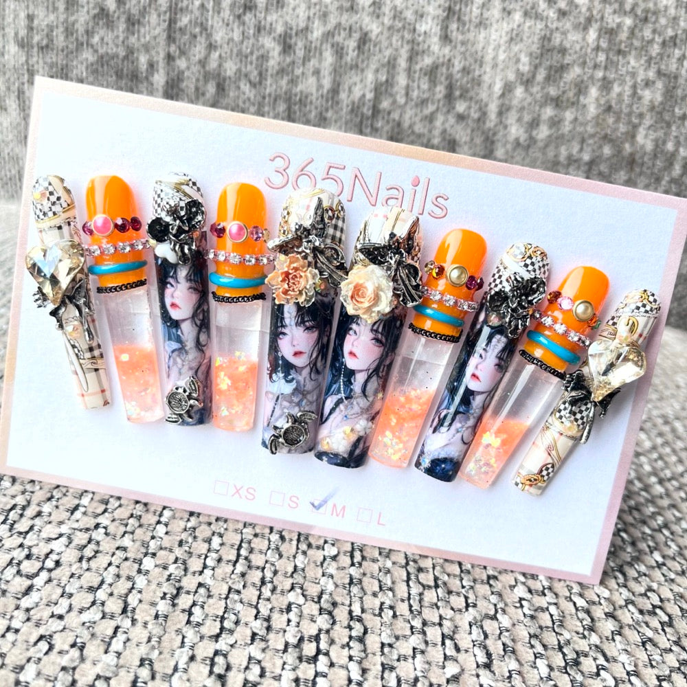 365nails: "Amber Muse" – 3D Figure Art Handmade Coffin Nails-5.5cm