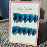 Deep Sea Stardust Dragon Claw Stiletto Jelly Blue Glitter Handmade Dragon Nail