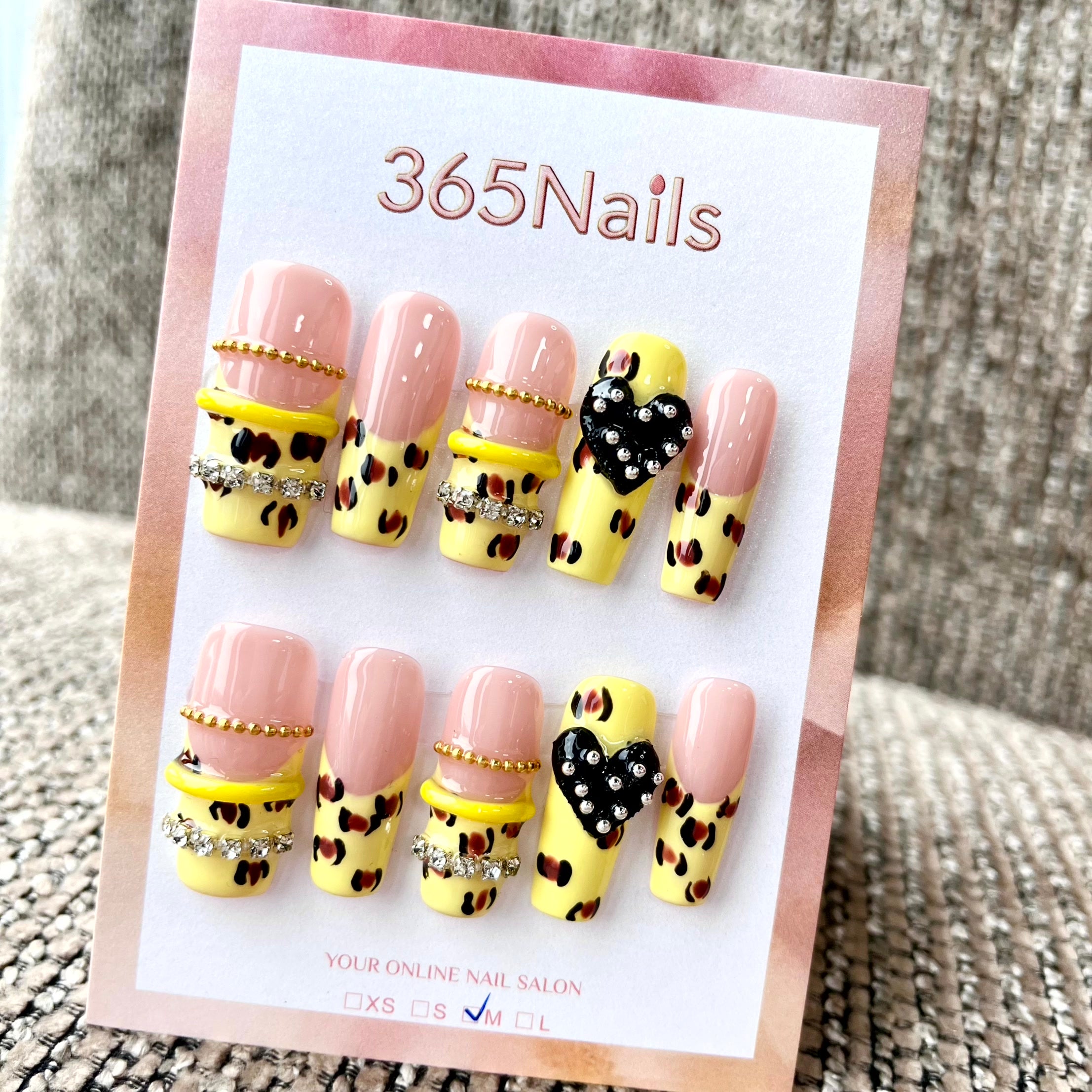 Wild Bloom: "Yellow Leopard Heart" – Long Coffin Press-on Nails