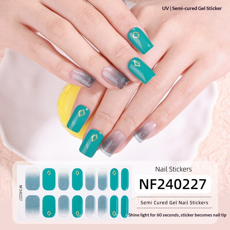 Semi-Cured Gel Nail Strips French Gradient Glitter Bow Glossy Design (MOQ=3)