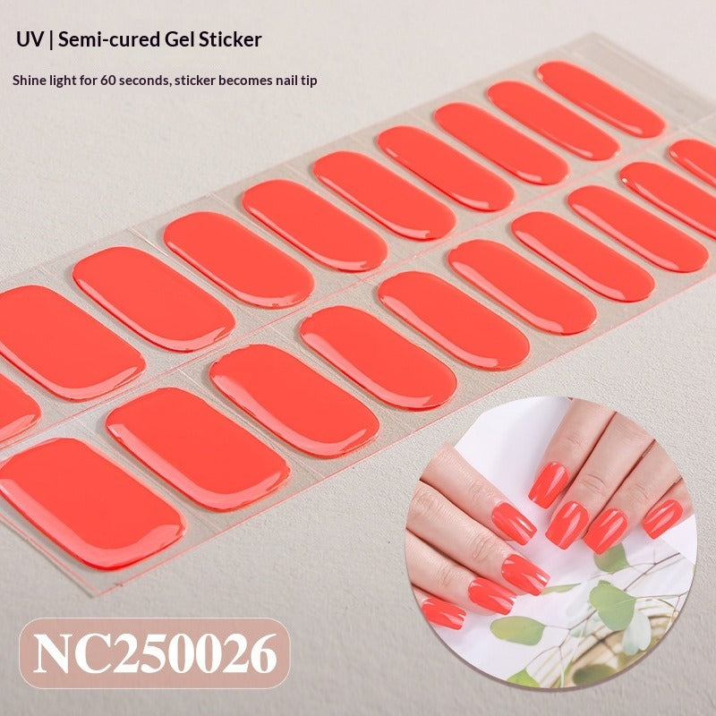 Semi-Cured Gel Nail Strips Solid Color Glossy Minimal Design (MOQ=3)