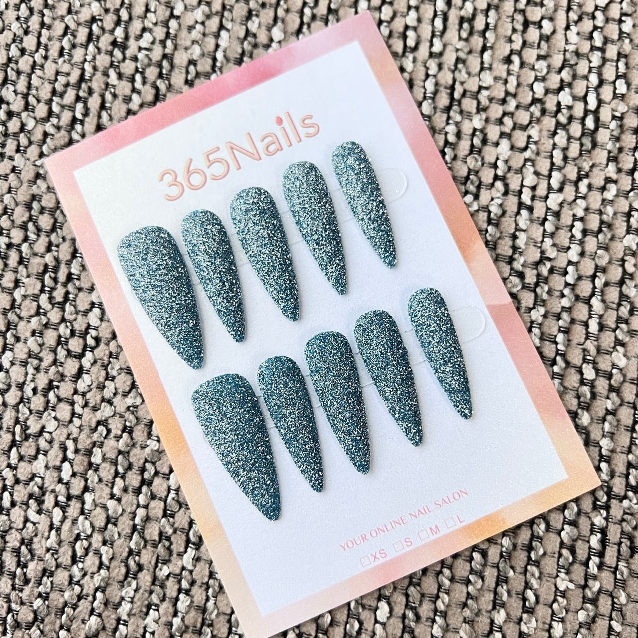 Cosmic Fatale: "청록 스타더스트" — 롱 샤프 스틸레토형 수제 프레스온 네일｜365nails