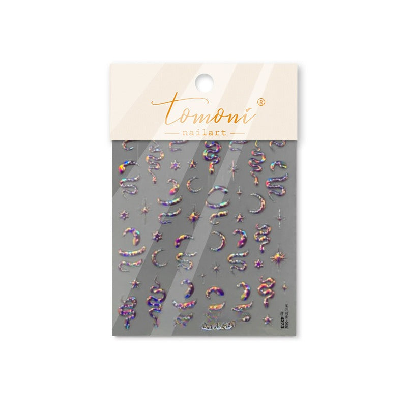 Holographic Pink Snake & Star Nail Stickers – 5D Embossed Edgy Celestial Set