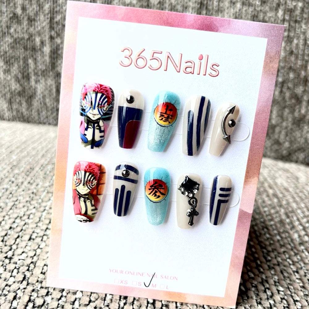 365nails: "Demon Slayer Akaza" – Handmade Short Trapezoid Press-On Nails