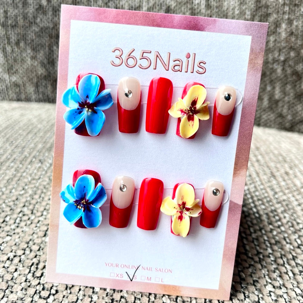 365nails: "Tropical Bloom" – 3D Floral Handmade Coffin Nails