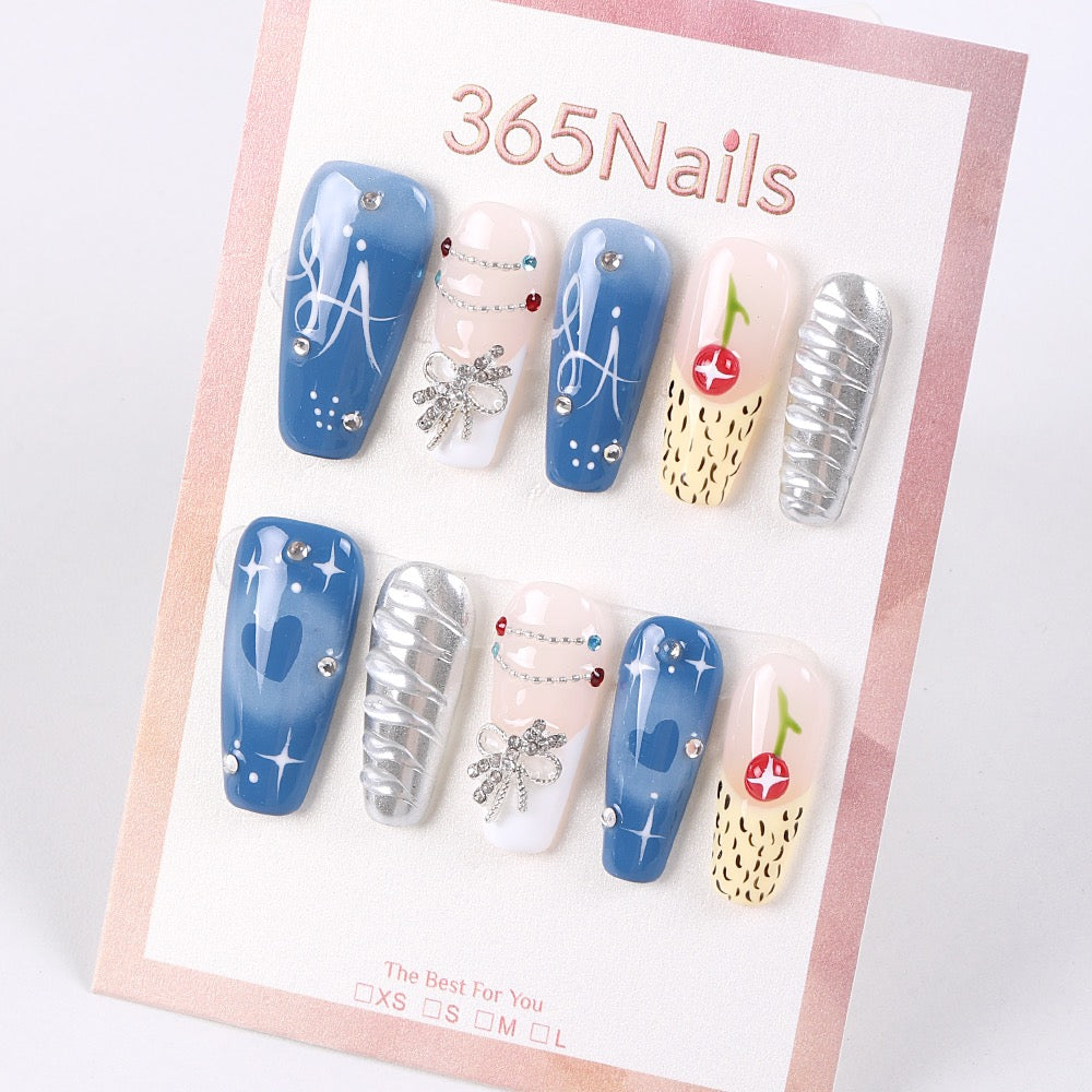 365Nails Blue Cherry Sparkle Press-On Nails