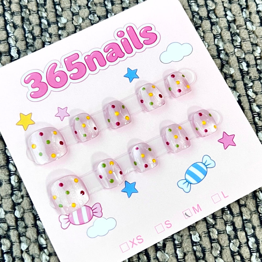 365nails: "Confetti Pop" – Hand-Painted Polka Dot Handmade Short Square Nails