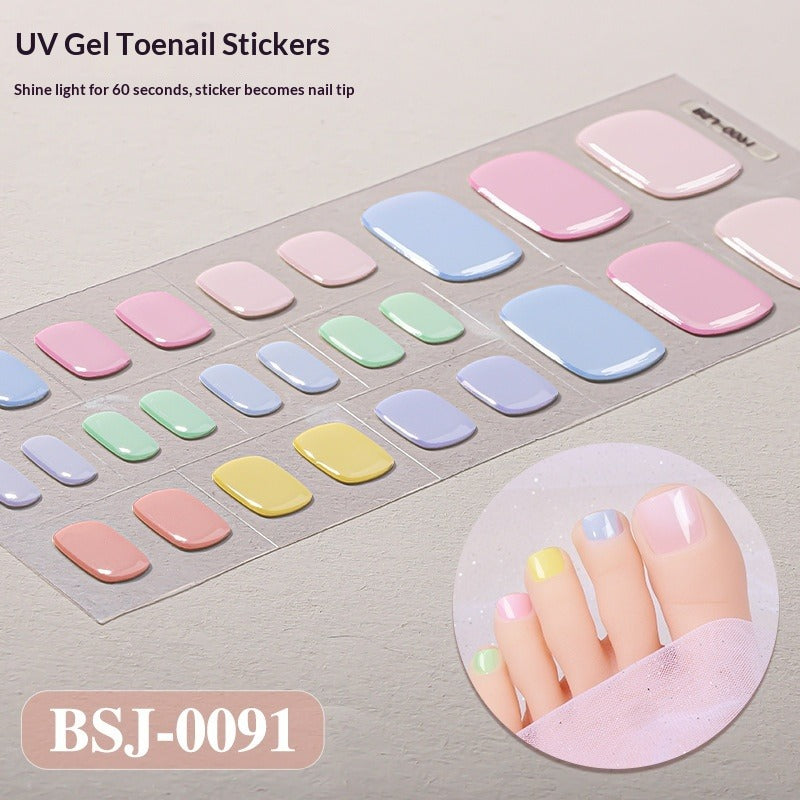 Semi-Cured Gel Nail Strips Toe Nails Pure Color Mismatch Glitter Glossy Set (MOQ=3)