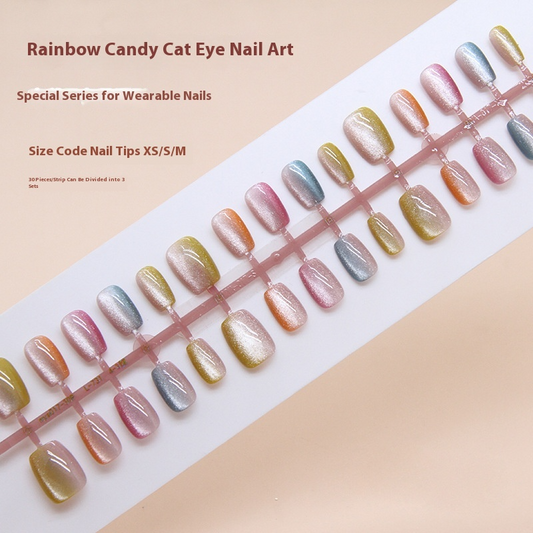 Nail Tips Candy color, light-chasing cat eye, press on nails, removable short T nail piece, nail piece,  prefabricated nail, divided into 30 pieces｜365nails