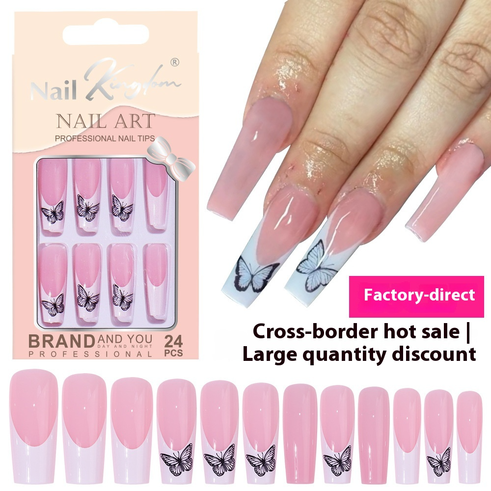 Special for press on nails rectangular full sticker manicure 24 pieces boxed (MOQ=3)