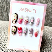 365nails: "Demon Slayer Nezuko" – Handmade Short Almond Press-On Nails