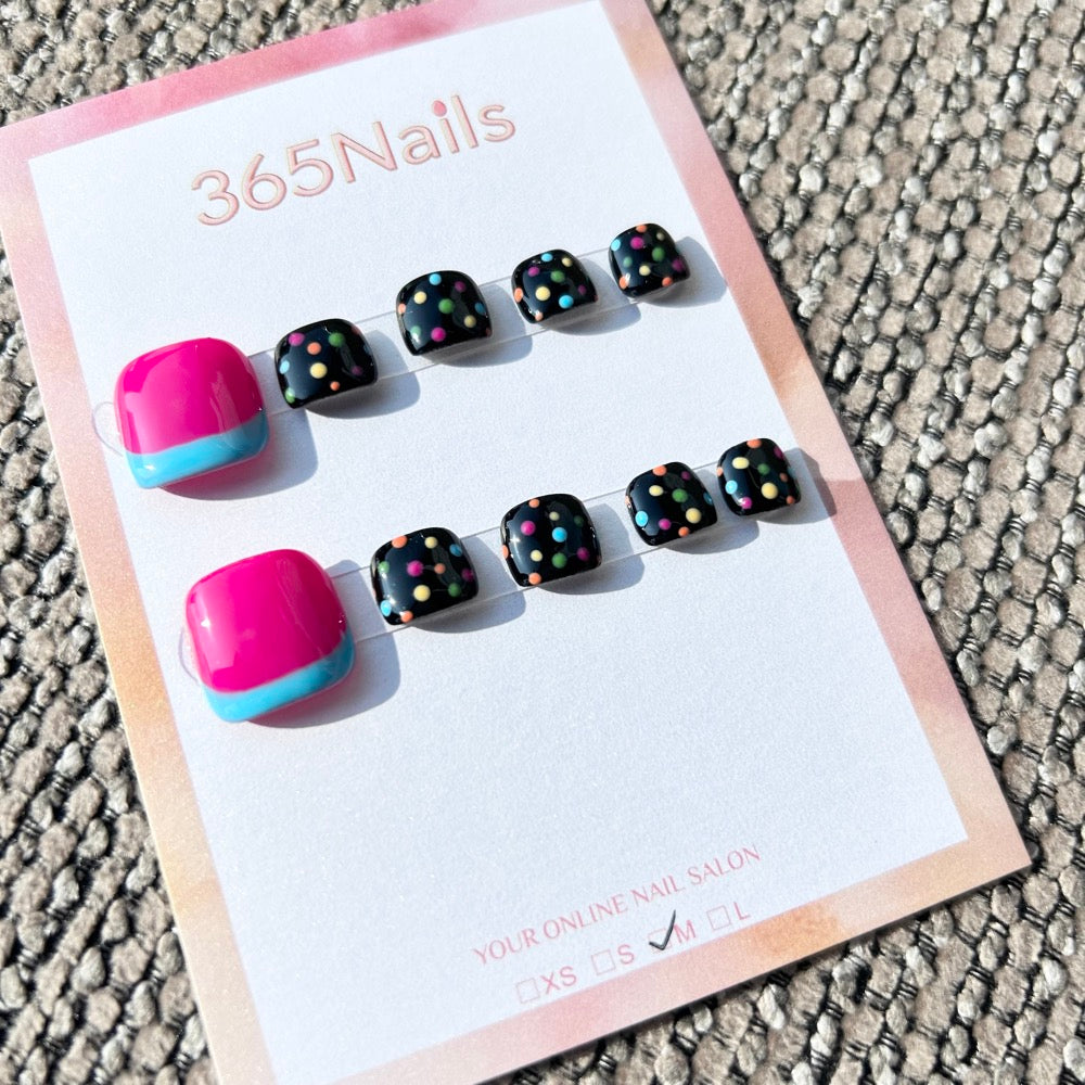 365nails: "pop art polka dot" – handmade press-on toenails / pedicure
