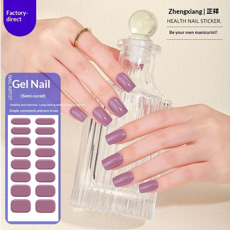 Semi-Cured Gel Nail Strips Solid Color Glossy Minimal Style (MOQ=3)