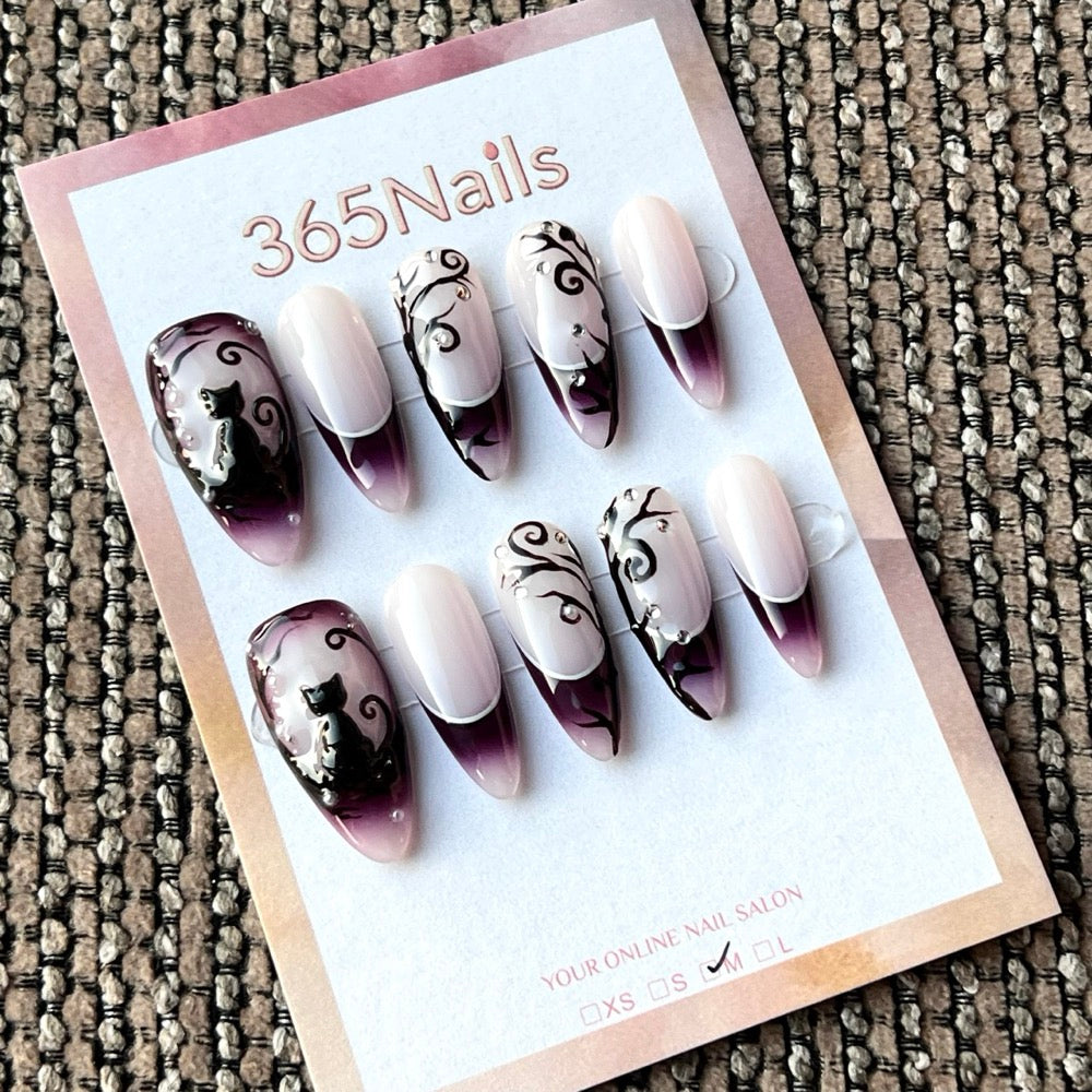 Noir Butterfly Lace - Black White Butterfly Press-On Nails
