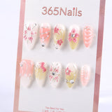 Pink Floral Press-On Nails with Crystal and Pearl Embellishments