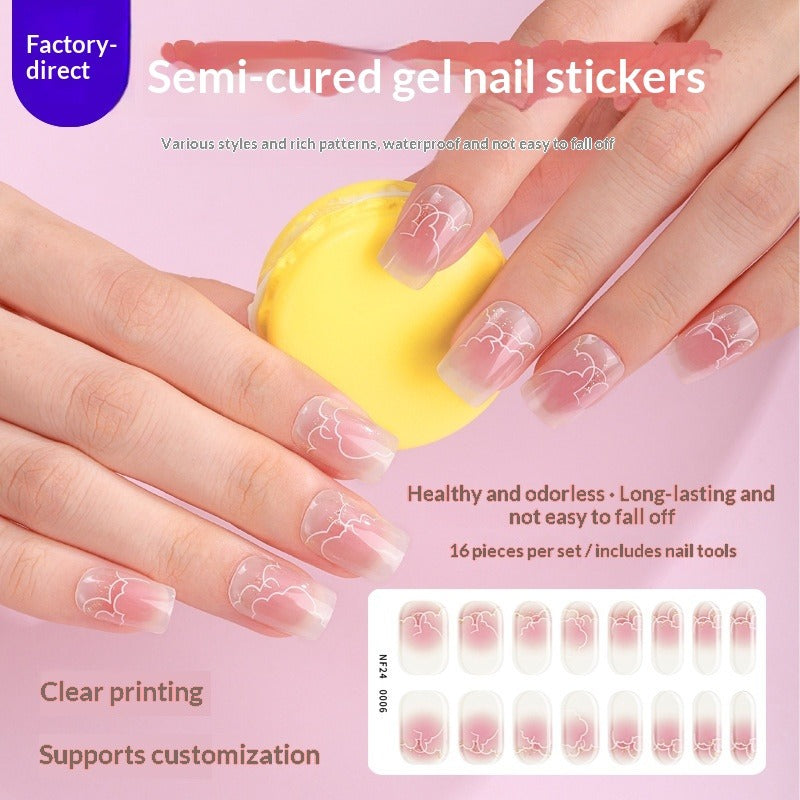 Semi-Cured Gel Nail Strips Classic French White Tip Natural Glossy Set (MOQ=3)