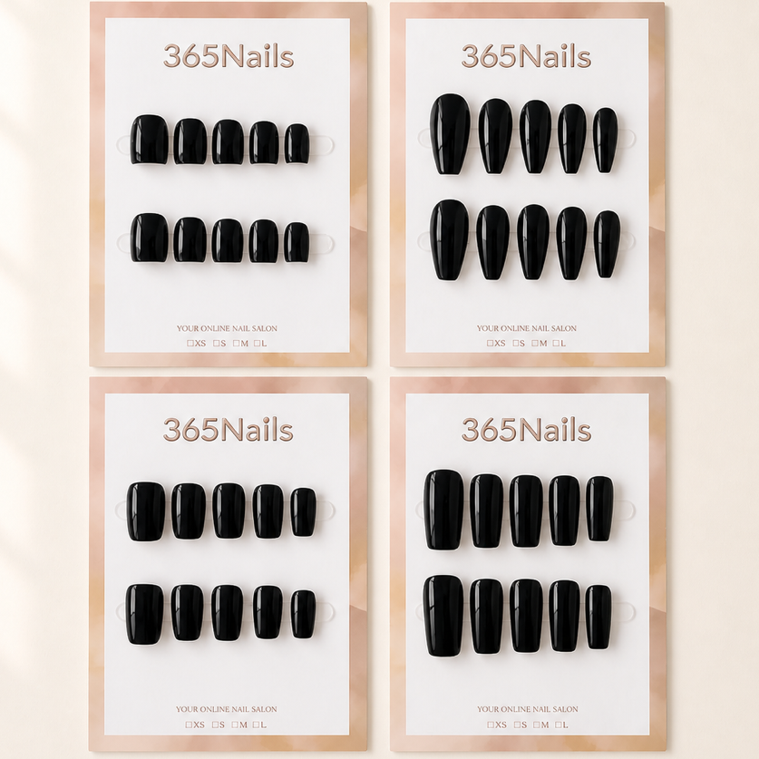"Preto Meia-Noite" - Unhas Postiças Sólidas Artesanais (8 Formatos Disponíveis)