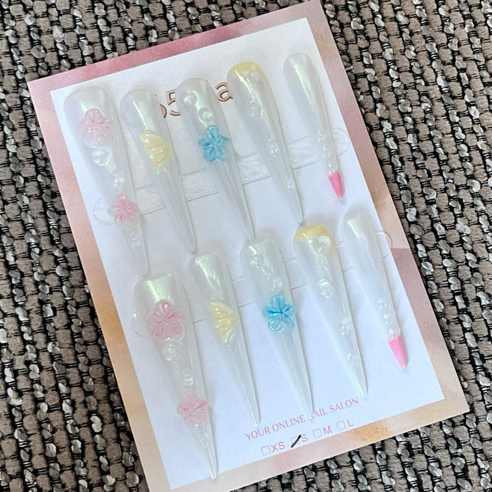 Pearl Ribbon Whisper - White 3D Bow Press-On Nails