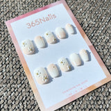 Sweet & Dopamine: "Oat Milk Daisy" – Nude & White Ombre, 3D White Flower, Silver Wire & Gold Studs Short Square Press-on Nails