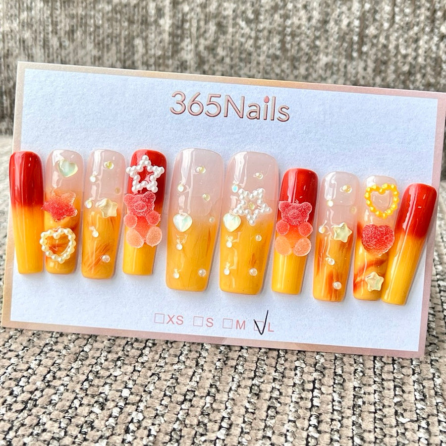365nails: "Citrus Sunset" – 3D Fruit Handmade Coffin Nails