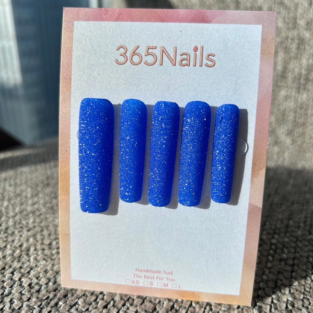 Aurora Electric Blue Press On Nails Sapphire Micro Glitter Square| Starry Glitter · Sparkling Series