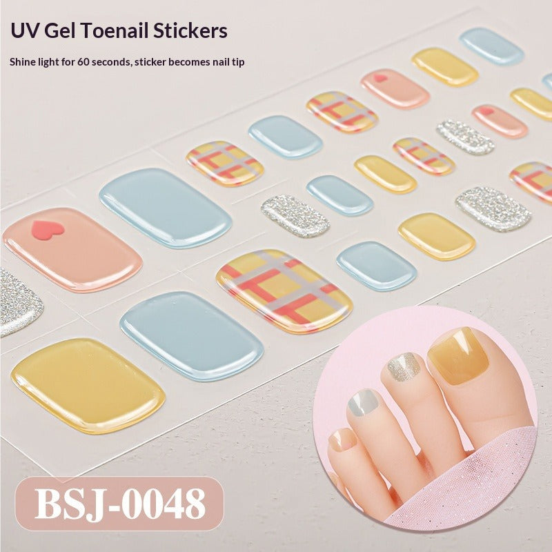 Semi-Cured Gel Nail Strips Gradient French Sheer Glitter Toe Design (MOQ=3)