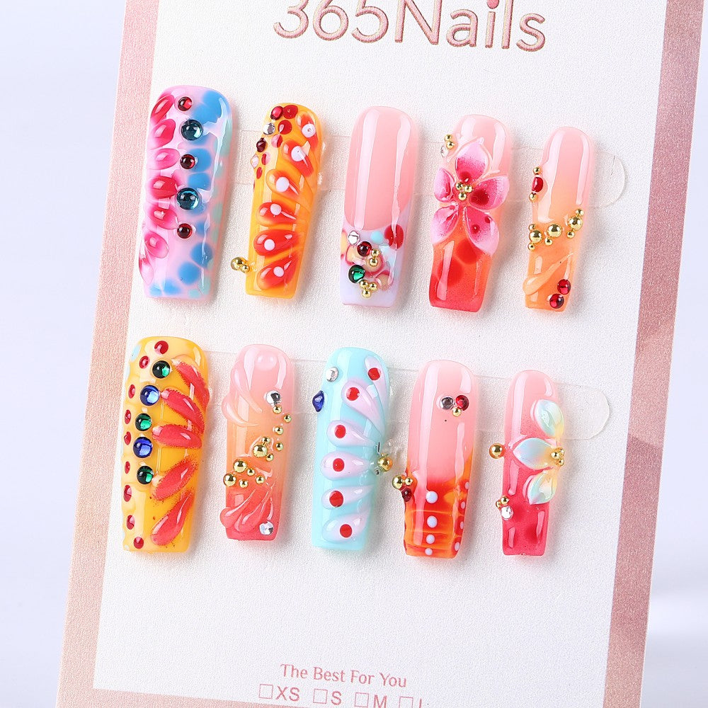 Colorful Candy Garden Diamond Embossed Medium Square Press On Nail