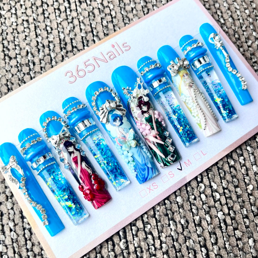 365nails: "Cerulean Dream" – 3D Figure Art Handmade Coffin Nails-5.5cm