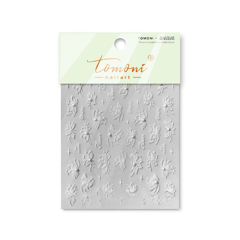 水晶鑽與珍珠花美甲貼紙 — 5D 浮雕新娘套組